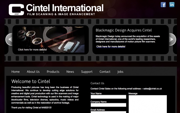 ブラックマジックデザインの買収を伝えるCintel社のサイト