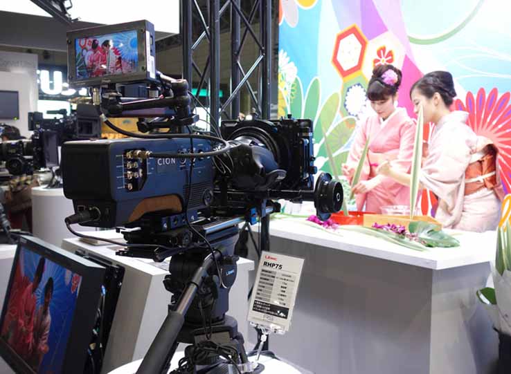 A corner with girls in traditional Japanese clothes arranging flowers set up as an environment for testing AJA Video Sys