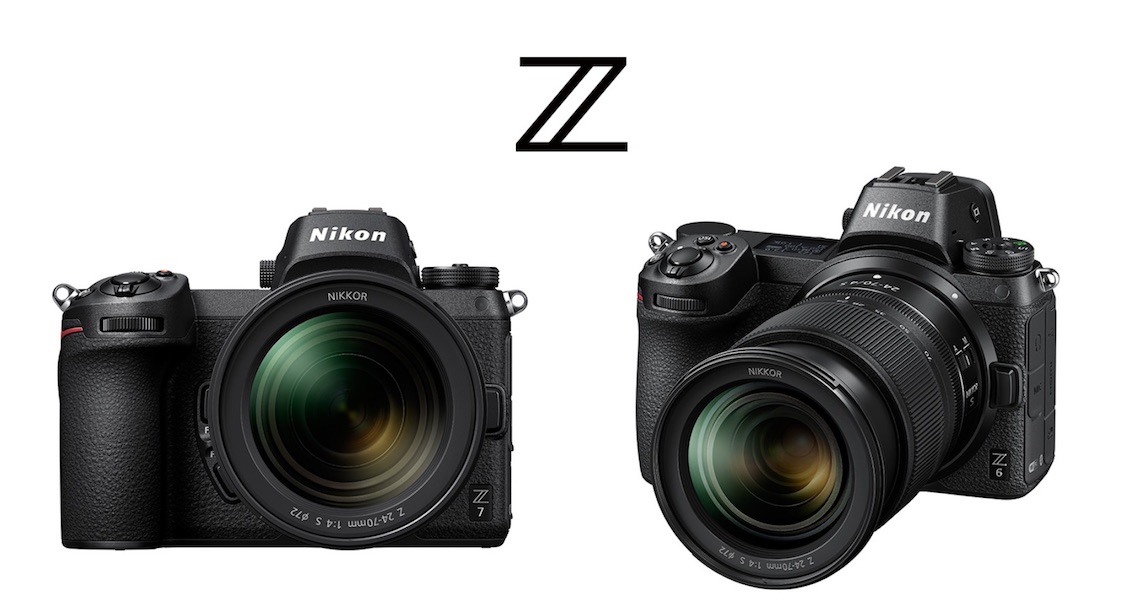 フルサイズ ミラーレスカメラの新製品「ニコン Z7」(左)、「ニコン Z6」(右)