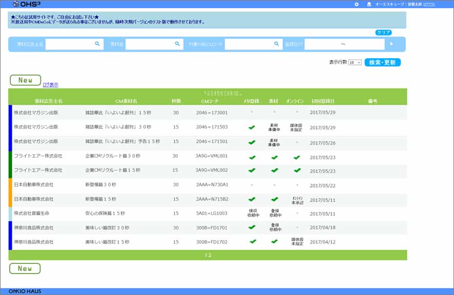 Screen displaying list of OHS³ services. The most important item during the development of the system was to deliver